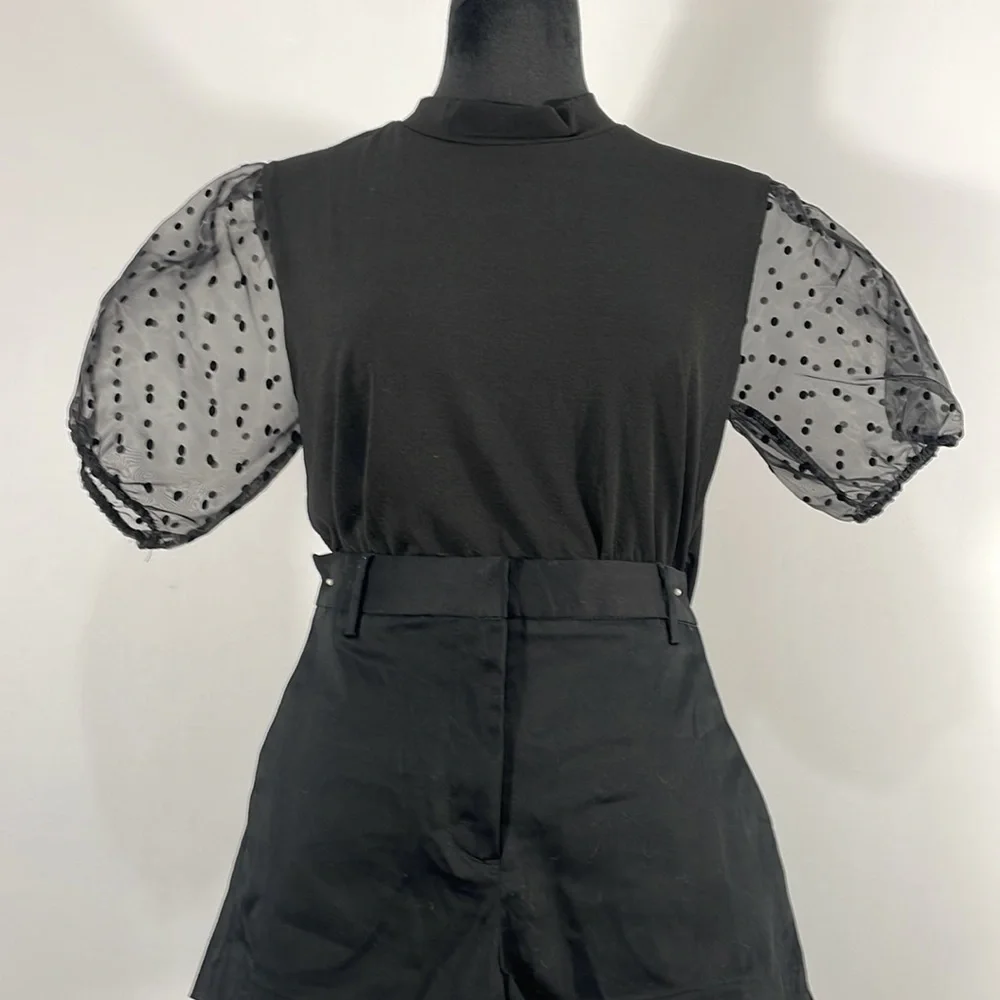Black embellished Sheer polka dot short sleeves Top, Size Small - Picture 7 of 8